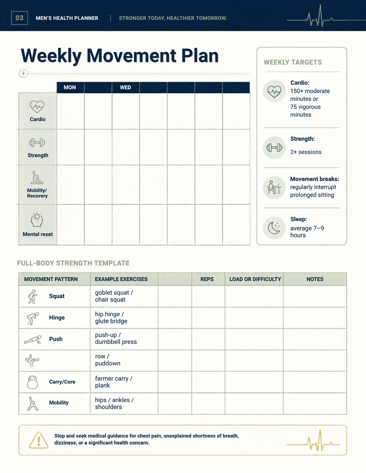 40+ Mens Health and Wellness Planner
