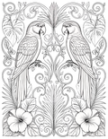 Tropical Duet: Two Parrots Coloring Page | Printable PDF