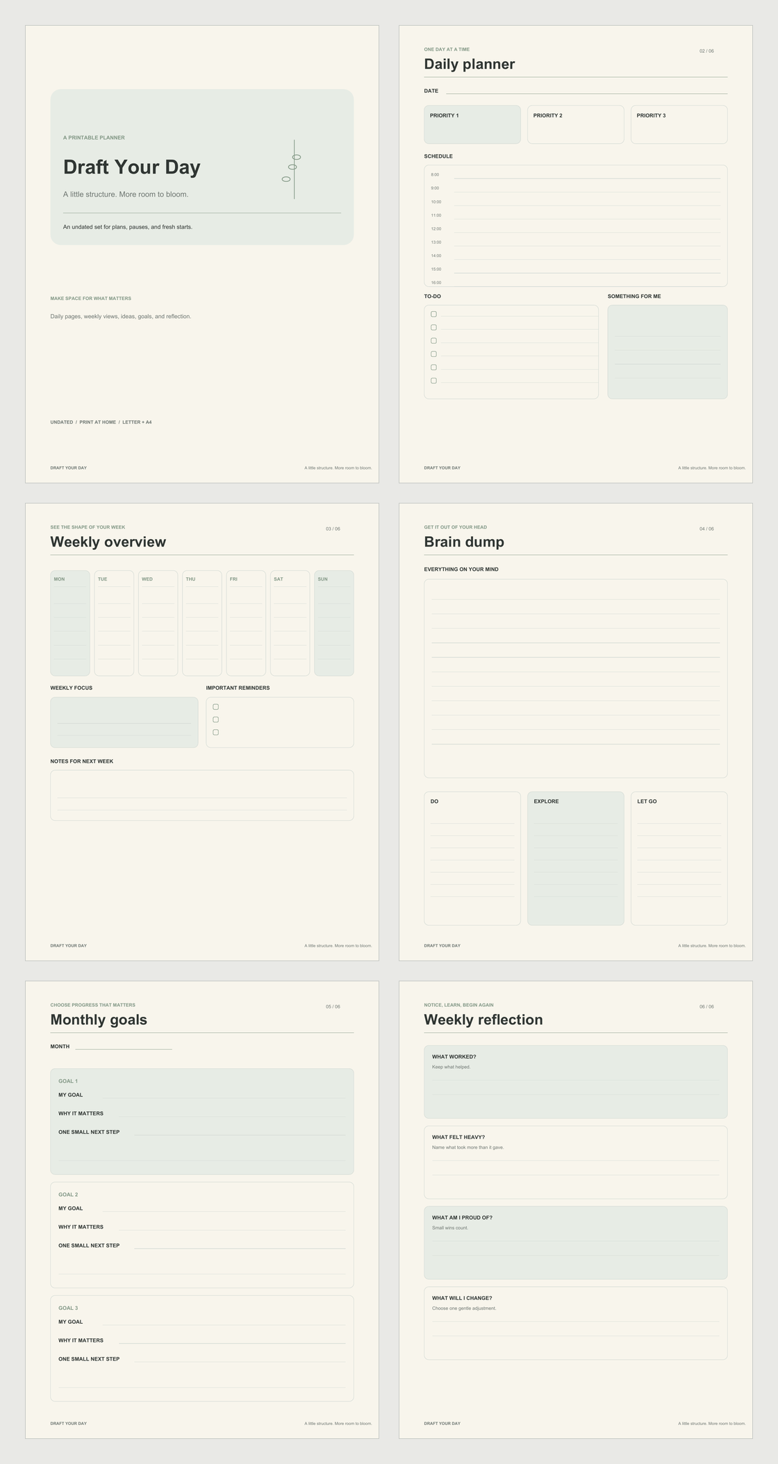 Draft Your week Printable Planner | Low Ink Version